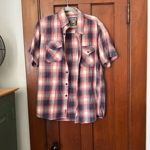 DIXXON Casual Red and Blue Plaid Shirt